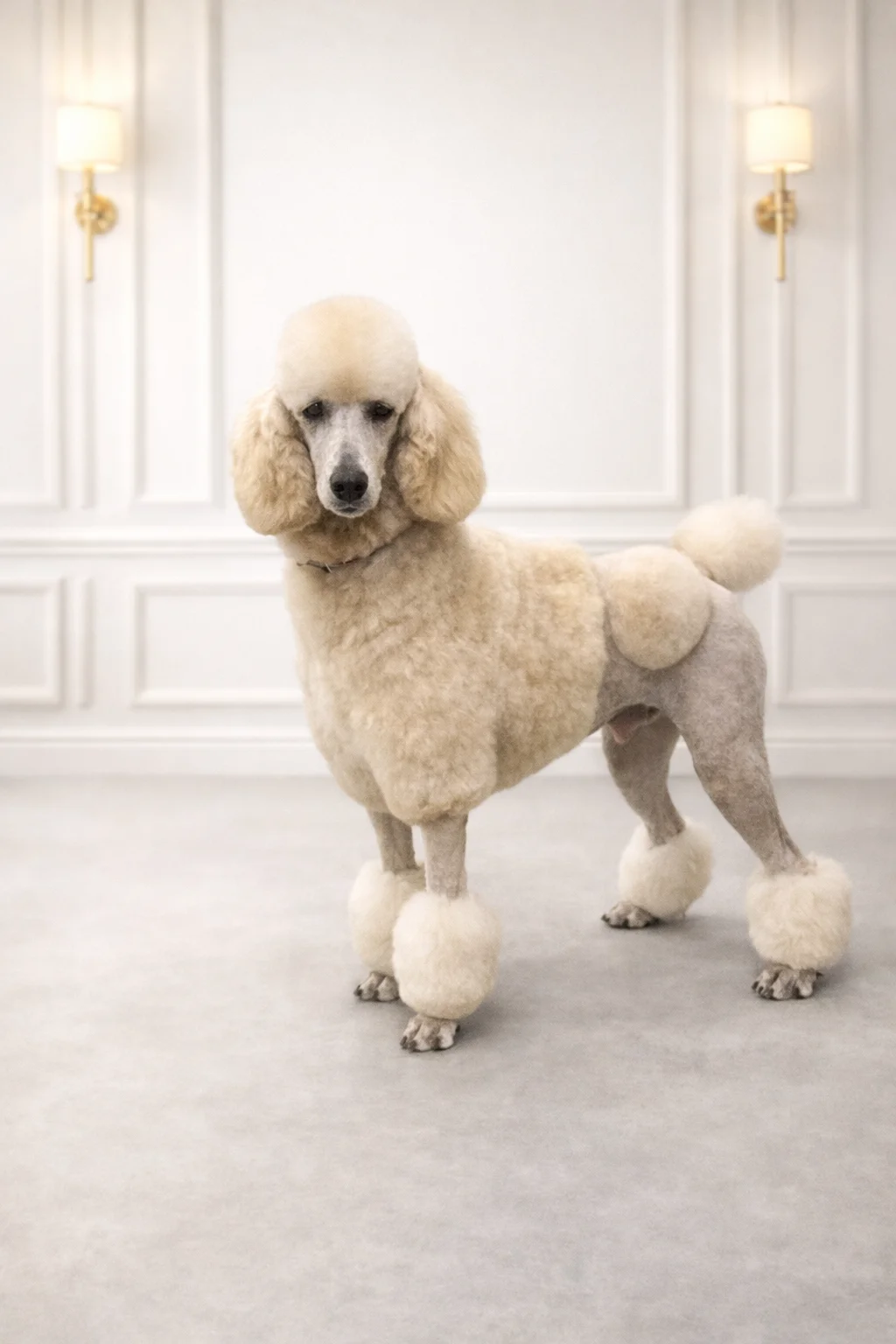 Cream Standard Poodle in show cut groomed at Pawfect Beauty Las Vegas